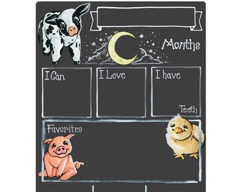Cohas Monthly Baby Milestone Board with Farm Theme, Reusable Chalkboard Style Surface, Two Sizes, Optional Chalk Markers