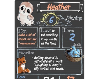 Cohas Monthly Baby Milestone Board with Woodland Theme, Reusable Chalkboard Style Surface, Two Sizes, Optional Chalk Markers