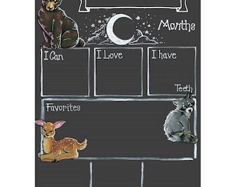 Cohas Monthly Baby Milestone Board with Mountain Theme, Reusable Chalkboard Style Surface, Two Sizes, Optional Chalk Markers