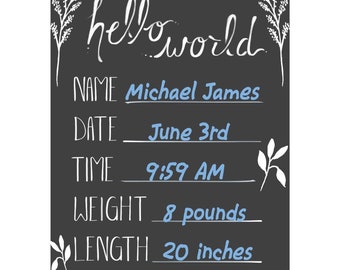 Cohas Hello World Newborn Baby Announcement Chalkboard Sign, Select from Three Sizes, Optional Chalk Markers