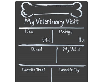 Cohas Vet Visit Milestone Board with Custom Text, Bone Theme, Professional Chalkboard Surface | Three Sizes and Optional Chalk Markers