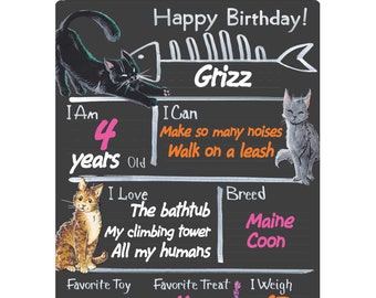Cohas Birthday Milestone Board for Cats, Reusable Chalkboard Style Surface, Three Sizes Available, Optional Chalk Markers