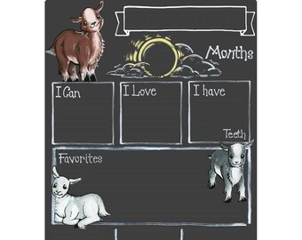 Cohas Monthly Baby Milestone Board with Goat Theme, Reusable Chalkboard Style Surface, Two Sizes, Optional Chalk Markers