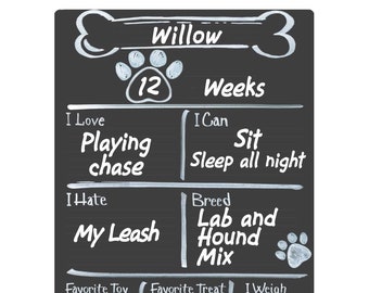 Cohas Monthly Milestone Board for Puppies with Bone, Reusable Chalkboard Style Surface, Three Sizes Available, Optional Chalk Markers