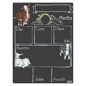 Cohas Monthly Baby Milestone Board with Goat Theme, Reusable Chalkboard Style Surface, Two Sizes, Optional Chalk Markers