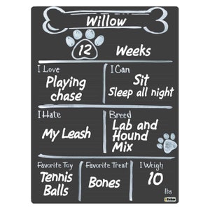 Cohas Monthly Milestone Board for Puppies with Bone, Reusable Chalkboard Style Surface, Three Sizes Available, Optional Chalk Markers