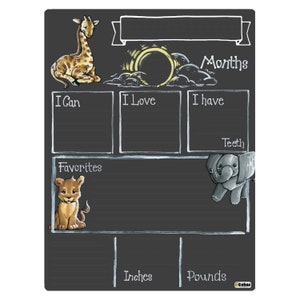 Cohas Monthly Baby Milestone Board with Safari Theme, Reusable Chalkboard Style Surface, Two Sizes, Optional Chalk Markers
