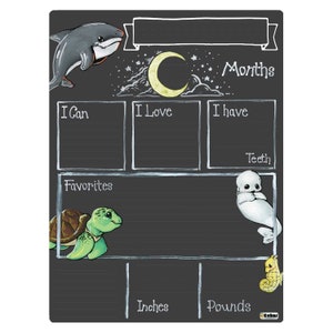 Cohas Monthly Baby Milestone Board with Ocean Theme, Reusable Chalkboard Style Surface, Two Sizes, Optional Chalk Markers