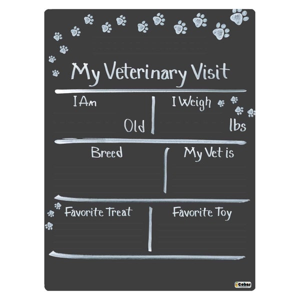 Cohas Vet Visit Milestone Board with Custom Text, Paw Print Theme, Professional Chalkboard Surface | Three Sizes and Optional Chalk Markers