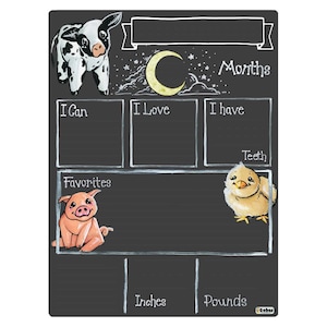 Cohas Monthly Baby Milestone Board with Farm Theme, Reusable Chalkboard Style Surface, Two Sizes, Optional Chalk Markers