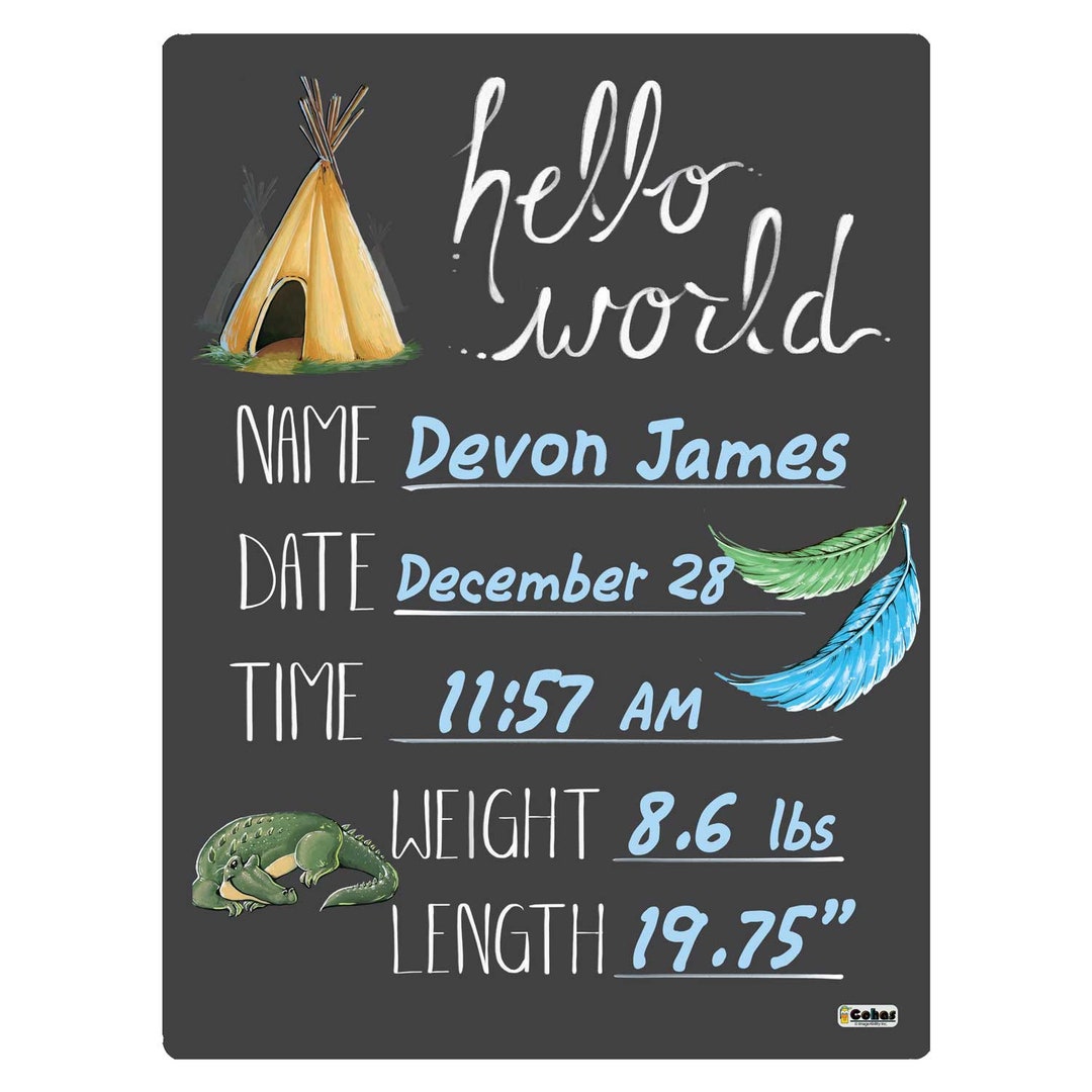 Cohas Hello World Newborn Baby Announcement Chalkboard Sign With