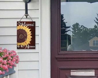 Cohas Custom Hanging Welcome Signs for Summer with Personalized Text and Faux Dark Wood Background, Optional Seasonal Image and Custom Font