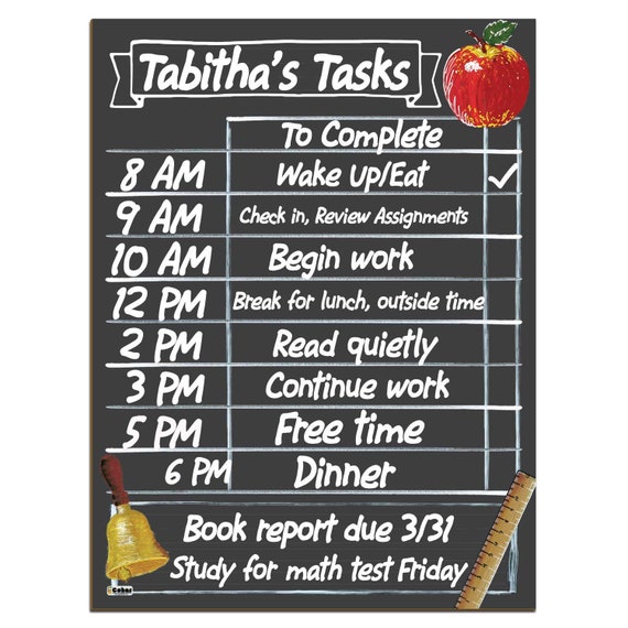 Cohas Daily Schedule Planner for Home School or Remote Learning | Solid 12 by 16 Inch Chalkboard | Select Design and Chalk Markers