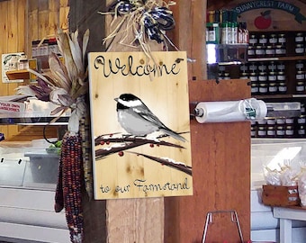 Cohas Custom Hanging Welcome Signs for Winter with Personalized Text and Faux Light Wood Background, Optional Seasonal Image and Custom Font