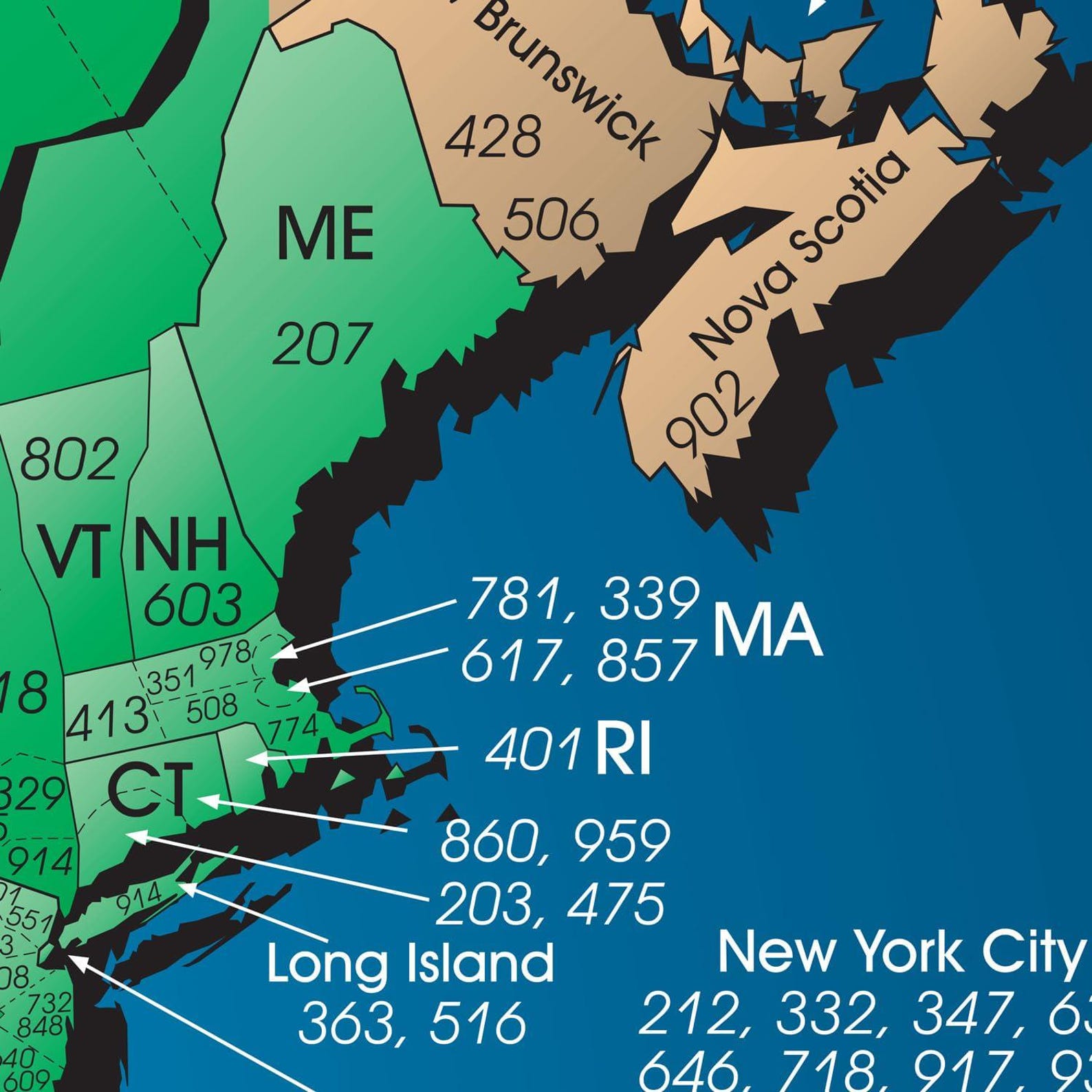 North America Laminated Gloss Full Color Time Zone Area Code Map ...