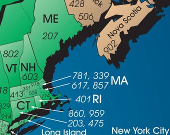 North America Laminated Gloss Full Color Time Zone Area Code Map