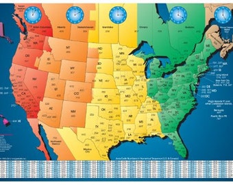 time zone map etsy