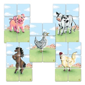 Cohas Simple Stuff Farm Animals Wooden Puzzle Game with Easy to Use Pieces | Select Hand Drawn Animal on Farm Background