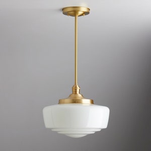 Large White Glass - Mid century modern - pendant lighting - hand blown glass - ceiling fixture - brass light - ceiling light