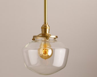 8" Schoolhouse lighting - Pendant fixture - Down rod pendant - Brass Light Fixture - Kitchen Lighting - Island Light Fixture