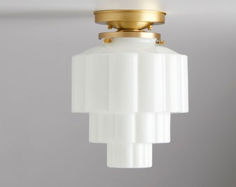 Flush mount lighting - ceiling light - Art Deco fixture - opal glass - Large Hand blown glass - Opal glass - Wedding cake