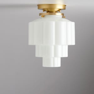 Flush mount lighting ceiling light Art Deco fixture opal glass Large Hand blown glass Opal glass Wedding cake image 1