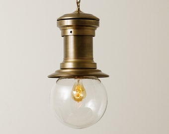 Clear glass Industrial - Arc Lamp - Chain Pendant - Chandelier Lighting - Heavy Solid brass