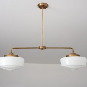 Modern Schoolhouse - Lighting Fixture - Milk Glass Fixture - Brass Chandelier