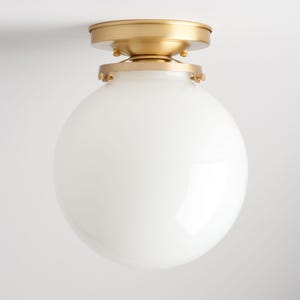 Large Flush Mount -  Farmhouse Ceiling Light - Hand Blown Globe Fixture - 10&quot; White Milk Glass