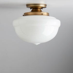 12&quot; Schoolhouse Acorn Shade Flush Mount Light Fixture  ** handblown glass, USA made **