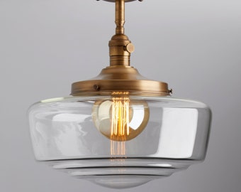 Schoolhouse Large Clear Glass Shade Flush Mount or Semi Flush Mount Fixture