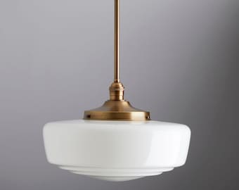 14” Mid century modern - pendant lighting - hand blown glass - ceiling fixture - brass light - ceiling light - 14" Chandelier