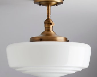 Modern 14" Schoolhouse Large White/Milk Glass Shade Flush Mount or Semi Flush Mount Fixture