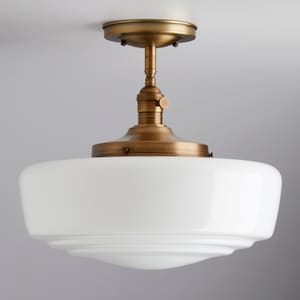 Modern 14" Schoolhouse Large White/Milk Glass Shade Flush Mount or Semi Flush Mount Fixture