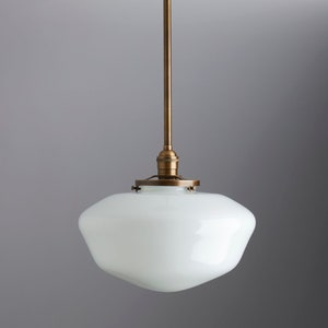 12" White Schoolhouse  - White Handblown Glass - Pendant/Downrod Light Fixture **handblown glass, made in america**