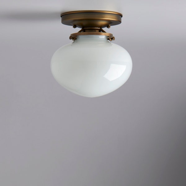 6” Small Rounded White/Opal Glass -- Flush Mount -- Hand Blown Glass -- Light Fixture -- Made in the USA