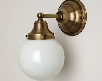 Round Globe Light - Wall Sconce Lighting - White Glass Fixture - Hand Blown Glass