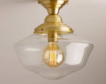 Large Schoolhouse - Lighting Fixture Clear Glass **U.S. Handblown Glass** - Living Room Light - Bedroom Lighting - Entry Way