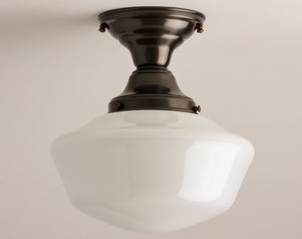 10" Milk Glass Schoolhouse fixture - Hand Blown Made IN USA - Semi Flush Ceiling Light - Bedroom Fixture - Living room Light