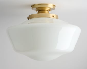 16 Inch Large Milk Glass - White Schoolhouse Light Fixture - Flush Mount ** handblown glass made in the USA **