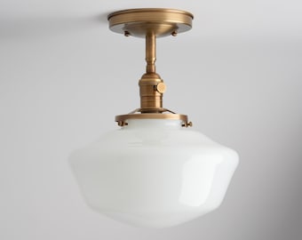 10" White Schoolhouse Glass Shade - Semi-Flush Mount Light Fixture - Handblown  Glass - Made in the USA