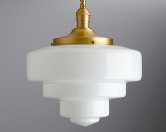 12" Layered Art Deco Style White Glass Schoolhouse Flush Mount/Semi-Flush Mount Light Fixture  **handblown glass, made in america**