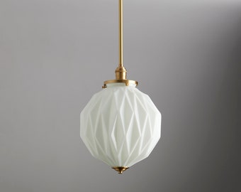 Mid century modern - pendant lighting - hand blown glass - ceiling fixture - brass light - white glass ceiling light