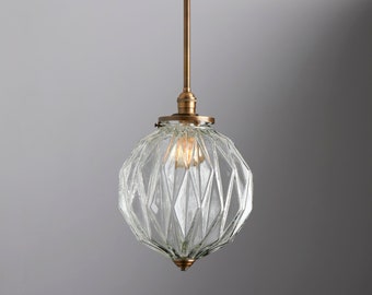 Mid century modern - Pendant Downrod Light Fixture - ceiling light  - Handblown Glass - Made in the USA