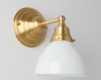 Classic Wall Sconce - Opal/Milk Handblown Glass Dome - SchoolHouse Wall Sconce - Brass Lighting