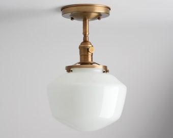 Schoolhouse Light - 8" Milk Glass Shade - Semi-Flush Mount Light Fixture **U.S. handmade glass**