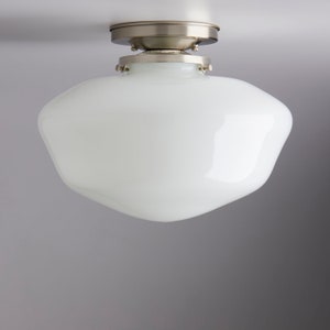 12" White Glass Schoolhouse Style Shade Flush Mount Light Fixture  **U.S. handblown glass**