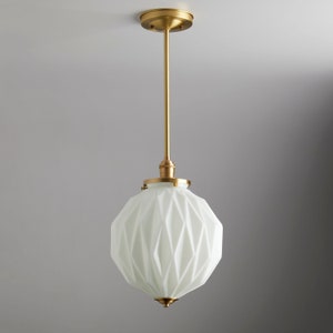 Mid century modern - pendant lighting - hand blown glass - ceiling fixture - brass light - white glass ceiling light