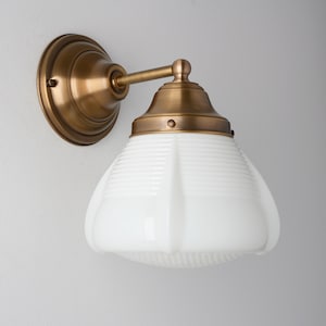 Vintage Style Wall Sconce - Opal/Milk Handblown Glass - Art Deco Lighting Fixture - Mid-Century