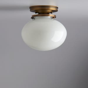 Elegant Rounded Oval Opal/White Glass - Hand Blown Glass - Flush Lighting